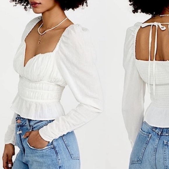 FREE PEOPLE CHLOE LONG SLEEVE TOP MEDIUM WHITE - Picture 2 of 6